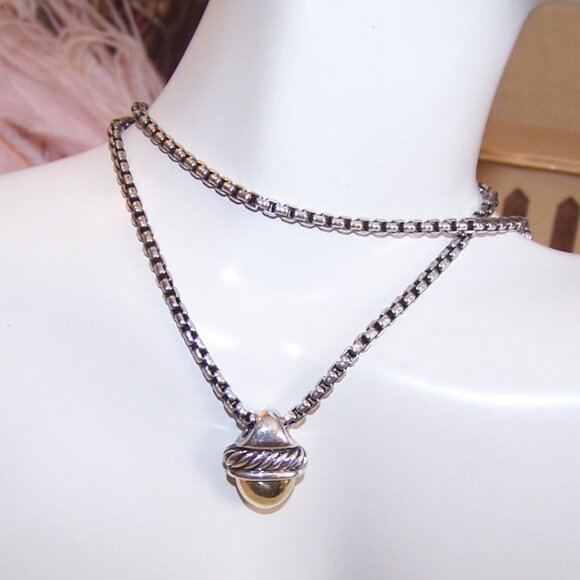 David Yurman Sterling Silver 14K Gold Petite Acorn Pendant with 16" Chain - Picture 1 of 9